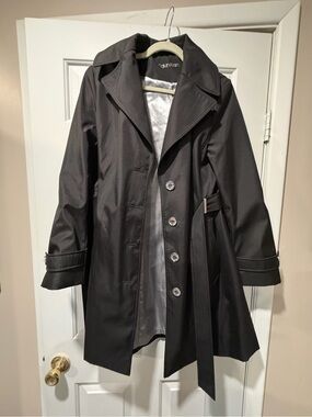 Calvin Klein M Women's Black Trench Coat with Waist Tie and Hood
